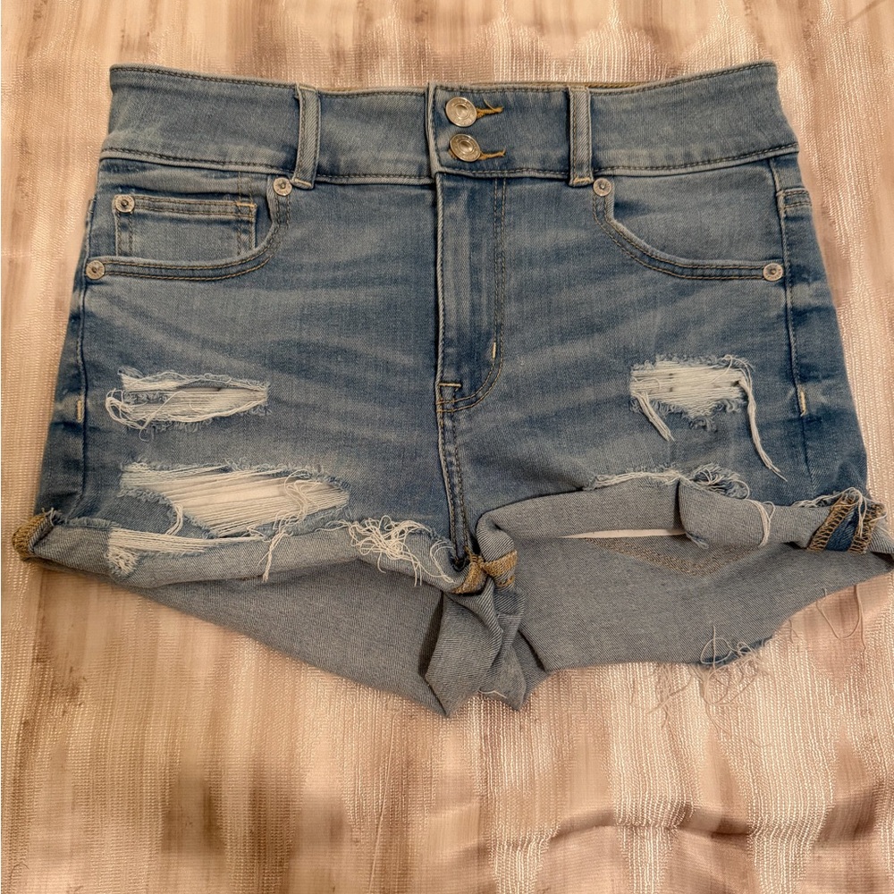 American Eagle Outfitters Light Blue Distressed Jean Shorts